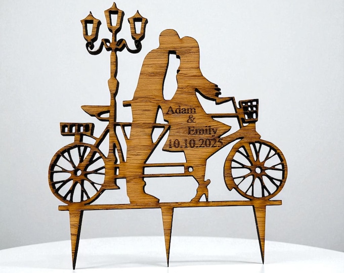 Bicycle Engagement or Wedding Shaped Cake Toppers - Custom Colours
