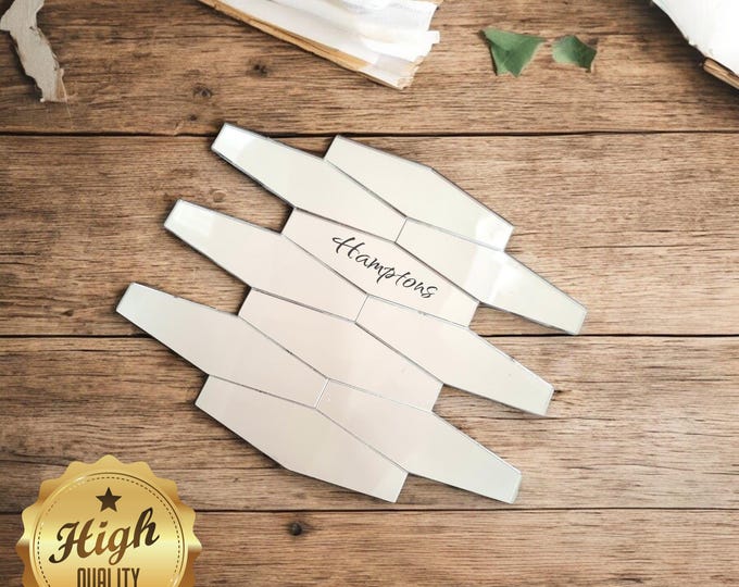 Hexagonal Long Shaped Crafting Mirrors, Custom Colours, Woods, Sizes, Shapes, (Holes for Jewellery or hoops for invites) Packs of 10