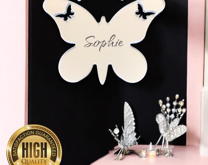 Butterfly Wall MIrrors, & Cut Out Butterfly Mirrors, Custom Colours, Sizes, Shapes, Engraving Services Sizes up to 40cm, Sizes up to 40cm