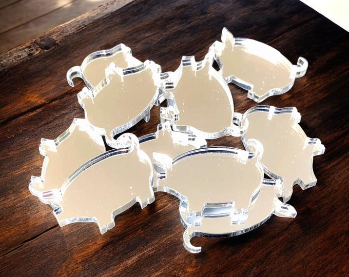 Pig Shaped Acrylic Crafting Mirrors: Custom Colors & Sizes (Pack of 10)