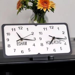 Bespoke Square Two Time Zone Clocks (Loved Ones Names, Places or Countries) - Custom Woods & Colours, Sizes up to 40cm