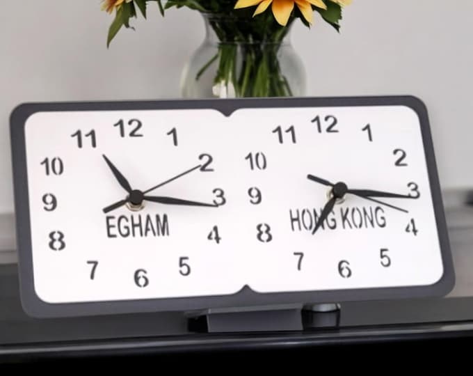Custom Two Time Zone Clock: Bespoke Acrylic Desk or Wall Clock