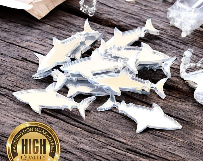 Shark Shaped Crafting Mirrors, Custom Colours, Woods, Sizes, Shapes, (Holes for Jewellery or hoops for invites) Packs of 10