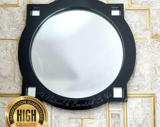 Art Deco Square / Round Shaped Mirrors with a Colour or Wood Frame of your choice & Hooks, Custom Shapes Sizes, Engraving Services