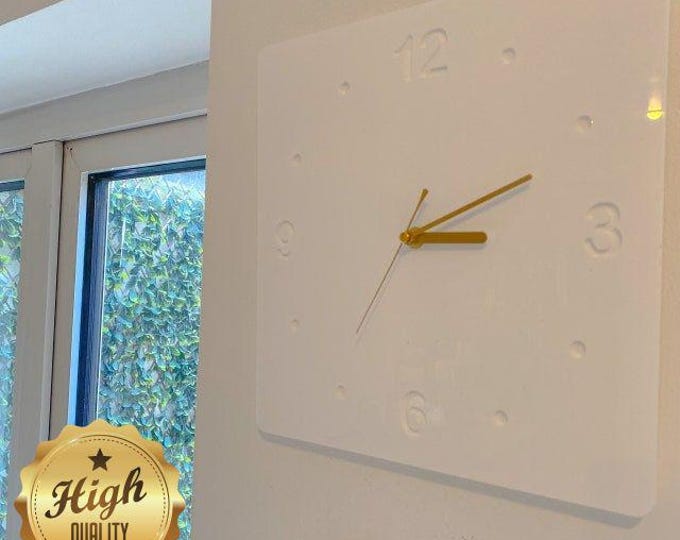 Rounded Corner Square White Clocks - Gloss Finish Acrylic, Silent Sweep Movement, BESPOKE COLOURS Shapes & Sizes Made.