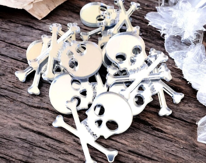 Skull & Crossbones Crafting Mirrors: Acrylic Halloween Decor, Packs of 10