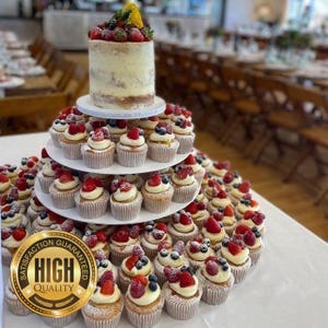 Round White Wedding Cake & Party Cup Cake Stands.  Bespoke Size, Colours and Shape Stands Made to Order