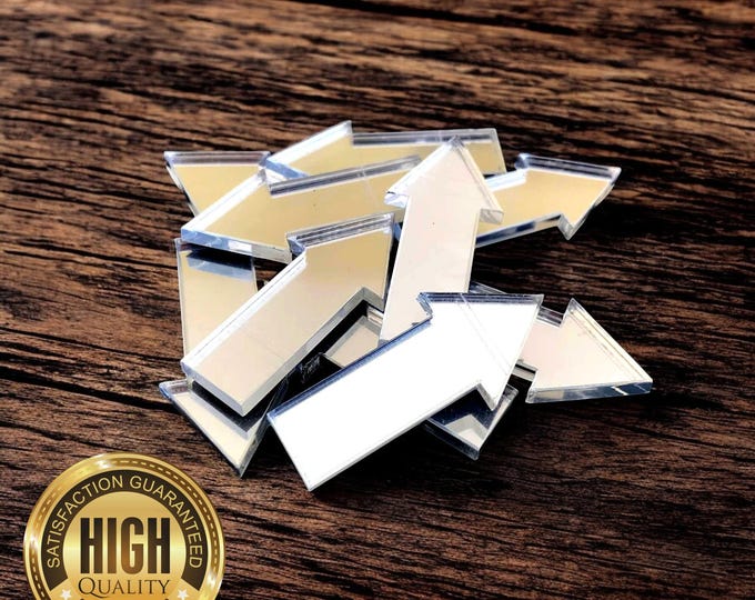 Arrow Shaped Crafting Mirrors, Custom Colours, Woods, Sizes, Shapes, (Holes for Jewellery or hoops for invites) Packs of 10