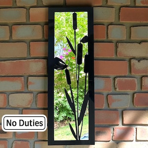 Bulrushes Rectangular Garden Mirror: Custom Framed Acrylic Mirror with Engraving, Colours