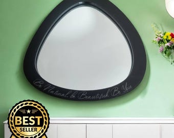 Custom Acrylic Pebble Shaped Mirrors: Bespoke Colours, Wood Frames & Engraving Services - Handmade in the UK