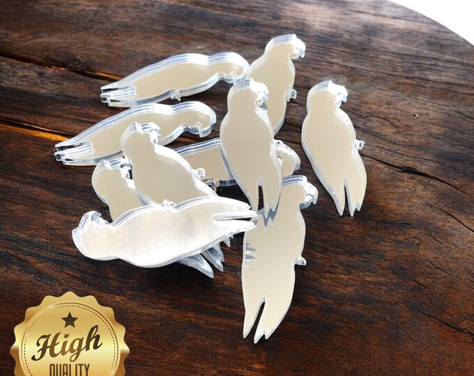Parrot Shaped Crafting Mirrors, Custom Colours, Woods, Sizes, Shapes, (Holes for Jewellery or hoops for invites) Packs of 10