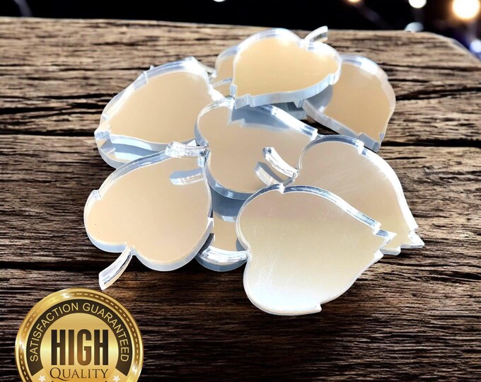 Leaf Shaped Shaped Crafting Mirrors, Custom Colours, Woods, Sizes, Shapes, (Holes for Jewellery or hoops for invites) Packs of 10