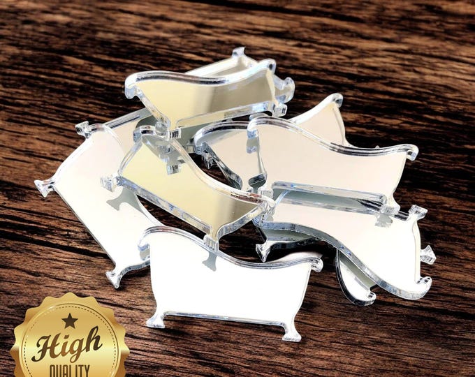 Bath Tub Shaped Shaped Crafting Mirrors, Custom Colours, Woods, Sizes, Shapes, (Holes for Jewellery or hoops for invites) Packs of 10