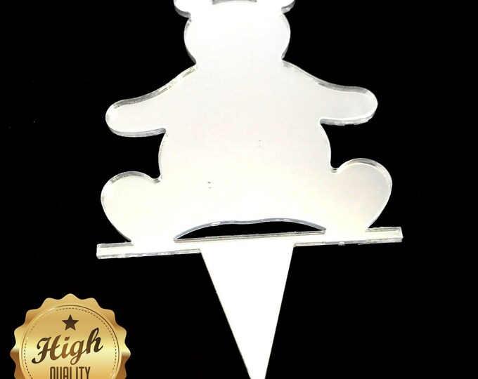 Customisable Teddy Bear Shaped Cake Toppers & Cup Cake Toppers - Various Colors, Recycled Acrylic, Bespoke Designs Available