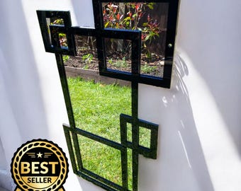 Gartenspiegel mit Blockrahmen, benutzerdefinierte Farben, Größen bis 58 cm, Gravur (Indoor & Outdoor)