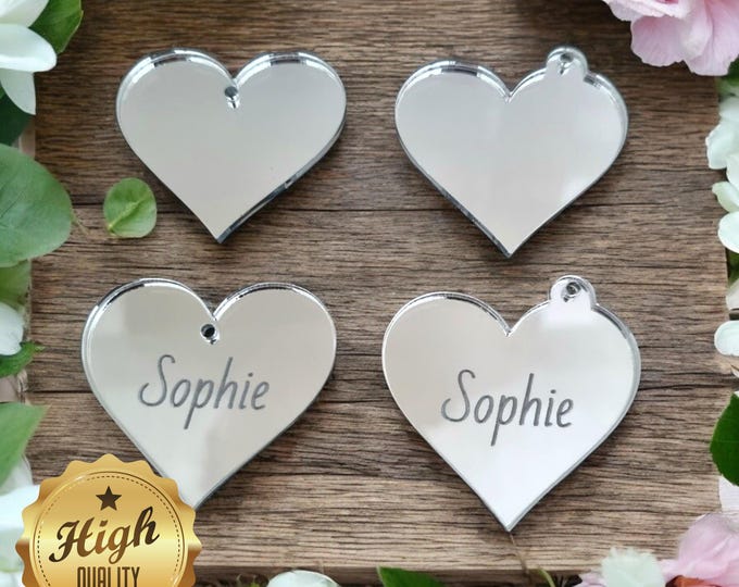Heart Shaped Mirror Sets (Packs of 10), Custom Colours / Shapes / Sizes / Holes for Jewellery or hoops for invites & Keyrings