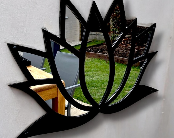 Lotus flower Design Framed Garden Mirrors, Large Sizes, Engraving Services (Indoor & Outdoor Use)