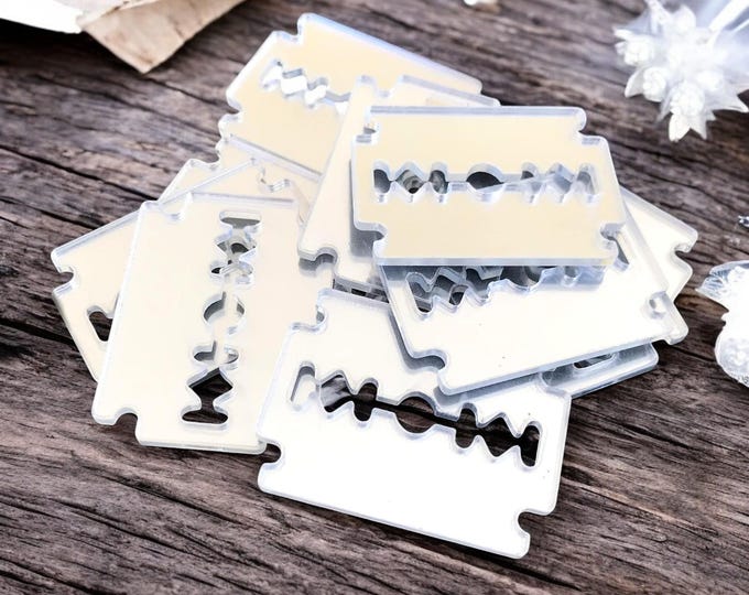 Razor Blade Shaped Acrylic Crafting Mirrors: Custom Colors, Woods (Pack of 10)