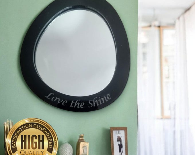 Round Pebble Shaped Mirrors with a Colour or Wood Frame of your choice & Hooks, Bespoke Shapes Made (Engraving Services)