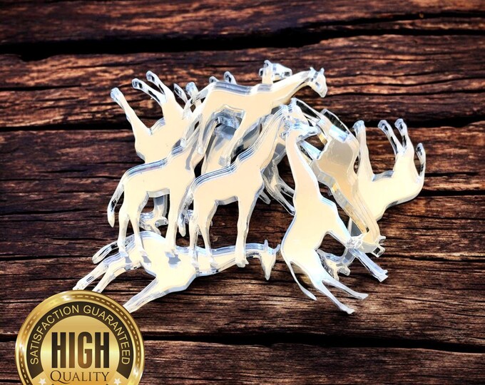 Giraffe Shaped Crafting Mirrors, Custom Colours, Woods, Sizes, Shapes, (Holes for Jewellery or hoops for invites) Packs of 10