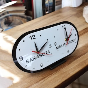 Custom Two Time Zone Clock: Personalized City & Country Names