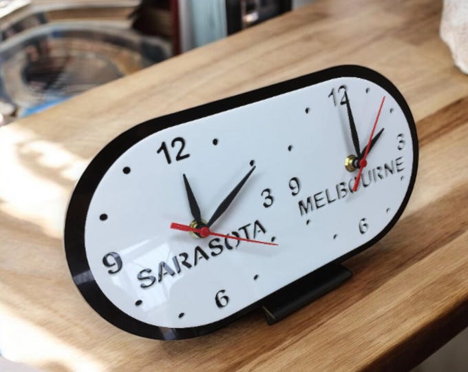 Custom Two Time Zone Clock: Personalized City & Country Names