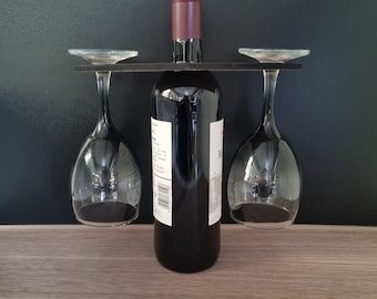 Kundengebundener länglicher Wein-Gläser-Halter für Champagner- und Weinflaschen, Auswahl an Hölzern und Acrylfarben. 23x6cm