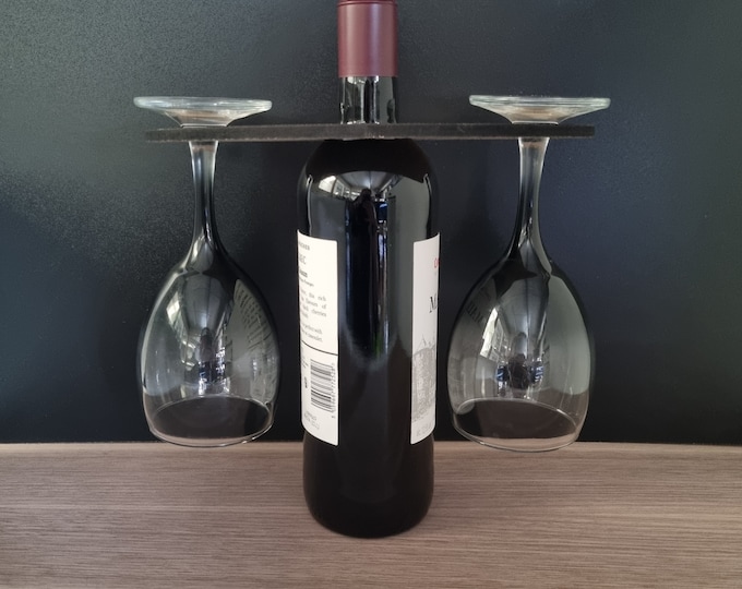 Customised Oblong Wine Two Glasses Holder for Champagne & Wine Bottles, Choice of Woods and acrylic colours. 23x6cm 9"x3"