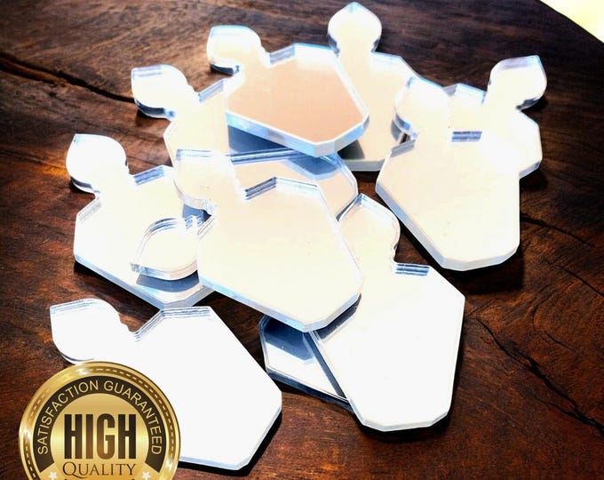 Perfume Bottle Shaped Crafting Mirrors, Custom Colours, Woods, Sizes, Shapes, (Holes for Jewellery or hoops for invites) Packs of 10