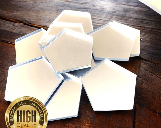Pentagon Shaped Crafting Mirrors, Custom Colours, Woods, Sizes, Shapes, (Holes for Jewellery or hoops for invites) Packs of 10