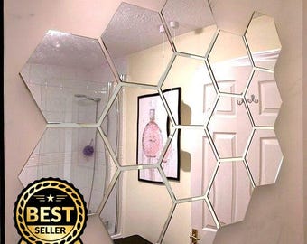 Hexagon Shaped Silver Mirrors in Packs of Ten, Custom woods, Sizes, Colours Made