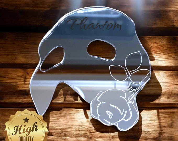 Customizable Phantom Mask Mirror, Engraved Acrylic, Handmade in UK