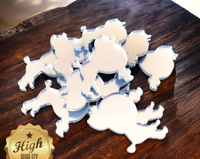 Poodle Dog Shaped Crafting Mirrors, Custom Colours, Woods, Sizes, Shapes, (Holes for Jewellery or hoops for invites) Packs of 10