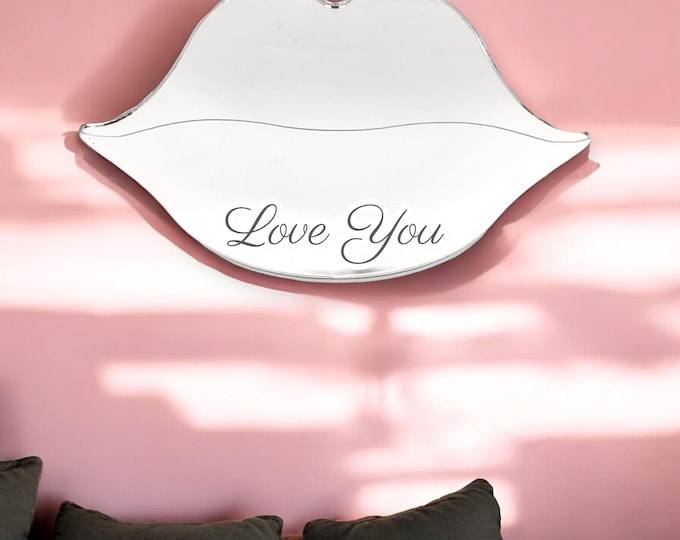 Lips Shaped Mirrors with a White Acrylic Backing & Hooks, Bespoke Shapes Made, Engraving Services