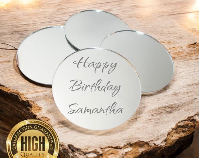Round / Circle Mirrors for Crafting, Packs of Ten, Bespoke Sizes, 2mm Holes for Jewellery or Hoops for Hanging/Invites, Engraving Services