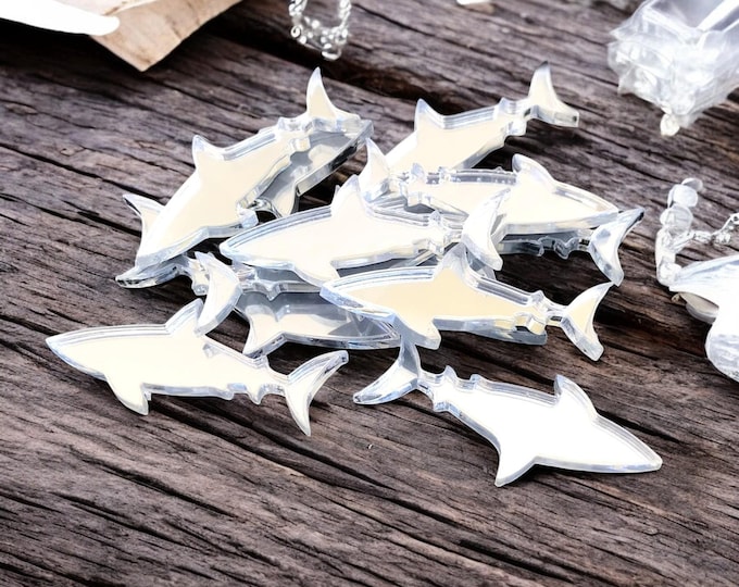 Shark Shaped Crafting Mirrors: Acrylic DIY Embellishments (Pack of 10)