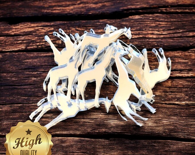 Giraffe Shaped Crafting Mirrors, Custom Colours, Woods, Sizes, Shapes, (Holes for Jewellery or hoops for invites) Packs of 10