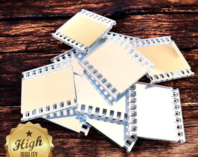 Film Strip Shaped Crafting Mirrors, Custom Colours, Woods, Sizes, Shapes, (Holes for Jewellery or hoops for invites) Packs of 10