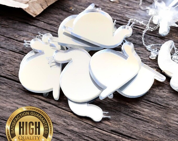 Snail Shaped Crafting Mirrors, Custom Colours, Woods, Sizes, Shapes, (Holes for Jewellery or hoops for invites) Packs of 10