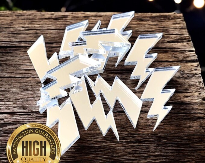 Bolt of Lightning Shaped Crafting Mirrors, Custom Colours, Woods, Sizes, Shapes, (Holes for Jewellery or hoops for invites) Packs of 10