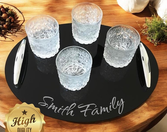 Oval Serving Trays with Chrome Handles, Custom Colours and Woods & Sizes, Engraved or Plain