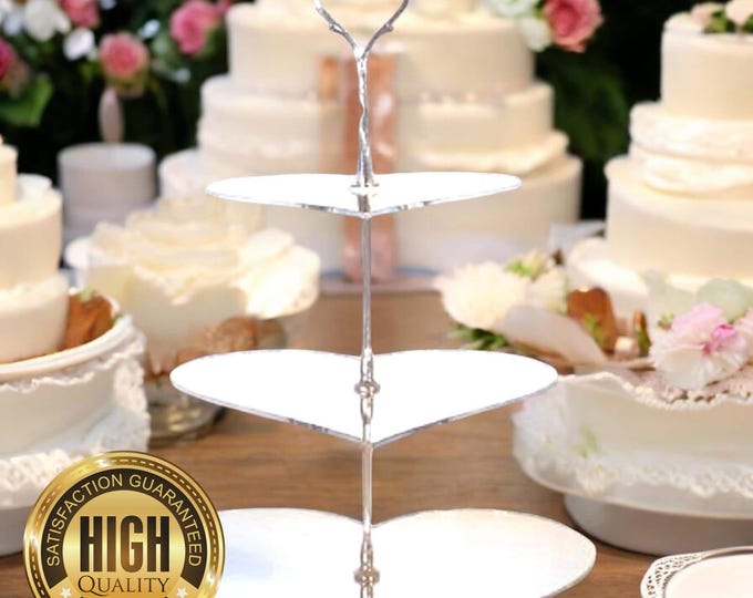 Three Tier Silver Rod Acrylic Cake Stands - Custom Sizes, Shapes, Colours or Woods (6", 7.5" & 9", 12.5"high)