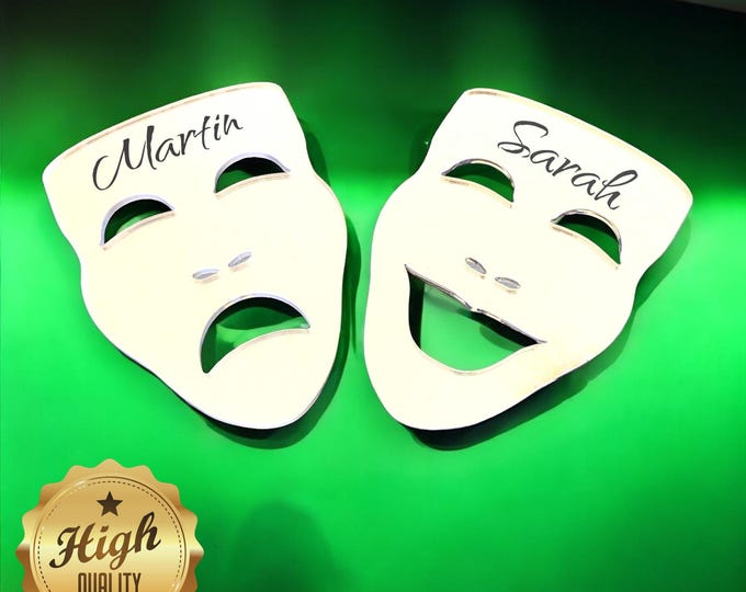 Comedy Tragedy Masks, Janus Mirrors, Custom Colors & Engraving