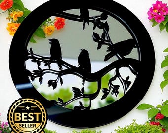 Birds Garden Mirror: Shatterproof Acrylic, Custom Color & Size