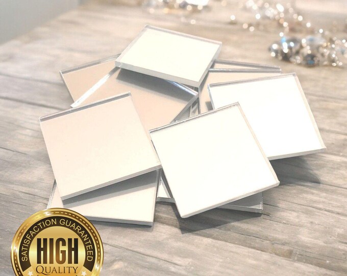 Pack of 10 x Mirrored Square Tiles, Custom Sizes, Shapes, Colours & Woods