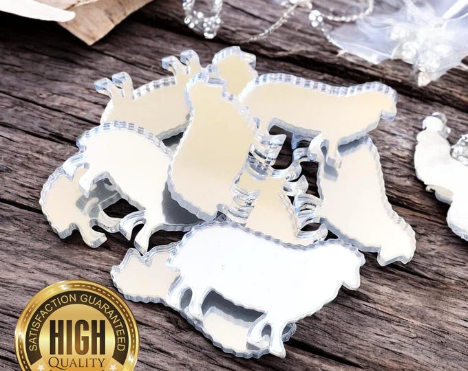 Sheep Shaped Crafting Mirrors, Custom Colours, Woods, Sizes, Shapes, (Holes for Jewellery or hoops for invites) Packs of 10
