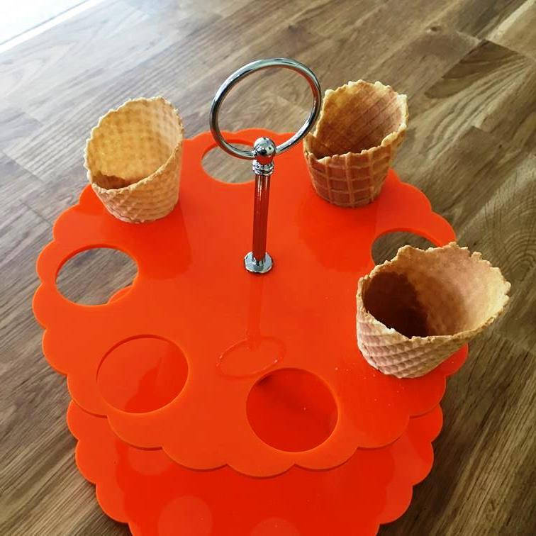 Round Orange Gloss Acrylic Ice Cream Cone Stands with ...