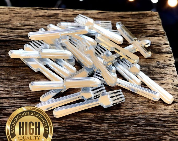 Knives & Forks (5 of each) Shaped Mirrors, Custom Colours, Woods, Sizes, Shapes, (Holes for Jewellery or hoops for invites) Packs of 10