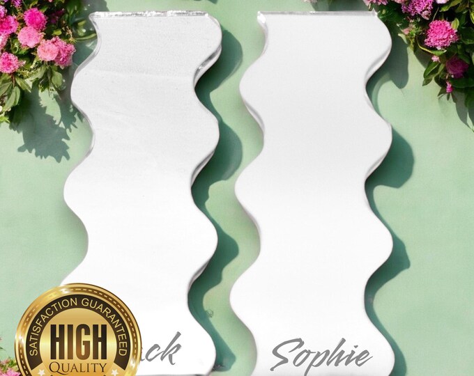 Pair of Wavy Shaped Mirrors with a White Acrylic Backing & Hooks, Bespoke Shapes Made