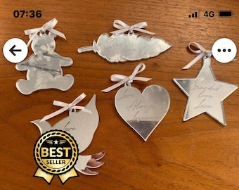Custom Engraved Acrylic Mirror Ornaments, Any Shape Made to Order